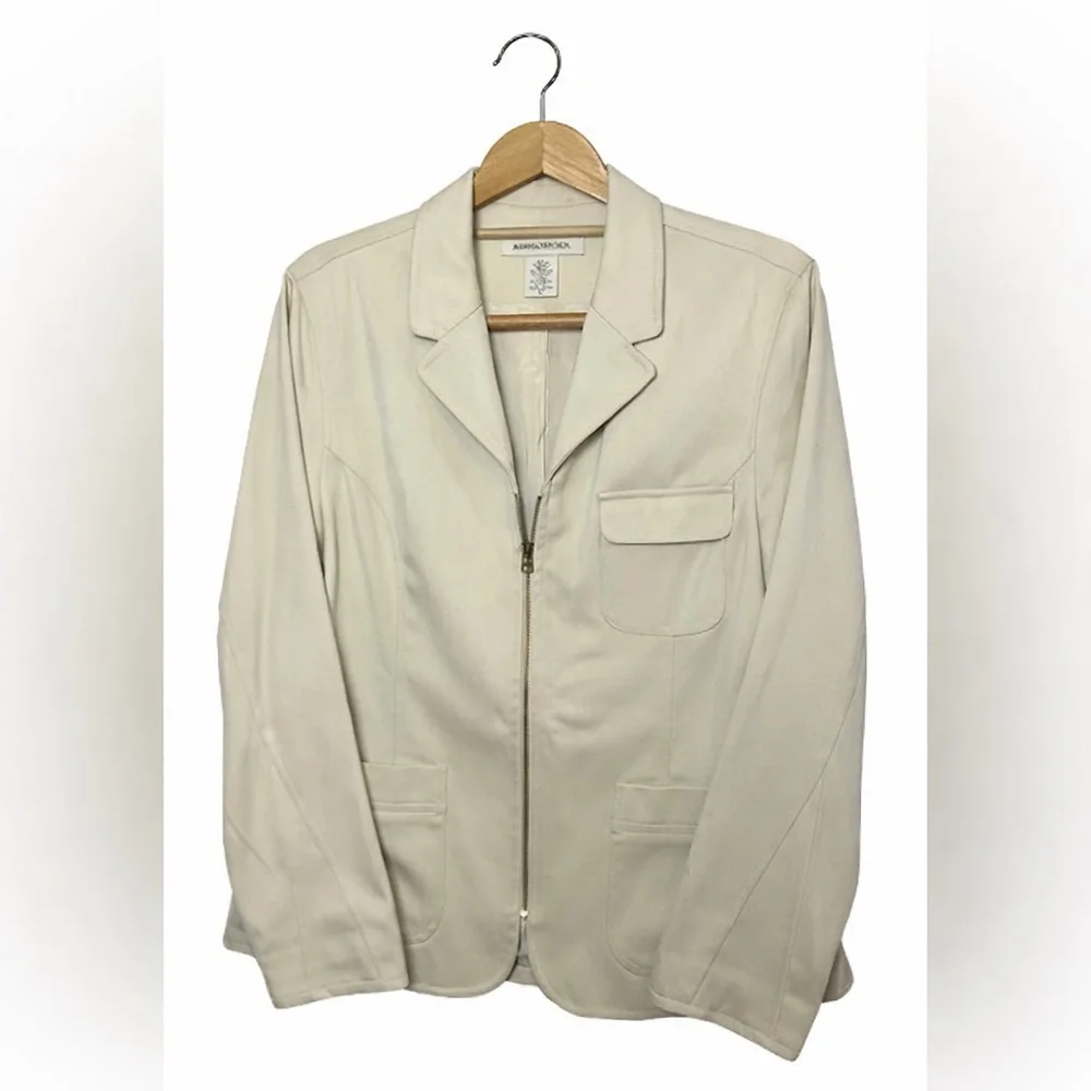 Banana Republic Safari Jacket Tan Zip Front Blazer Utility Chic Size 14